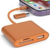 SD Card Reader for iPhone, Memory Card Reader with USB-C to Light-ning Adapter Plug and Play Trail Game Camera Micro SD Card Viewer Support SD/TF Card and USB for iPad No App Required (Terracotta)