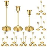 24PCS Brass Gold Taper Candle Holders Set, Vintage Metal Candlestick Holders for Table Centerpiece, Wedding Reception, Festive Christmas Mantel Decoration Gold