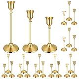 24PCS Brass Gold Taper Candle Holders Set, Vintage Metal Candlestick Holders for Table Centerpiece, Wedding Reception, Festive Christmas Mantel Decoration Gold