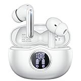 Fhumsh Wireless Earbuds, Bluetooth 5.3 Headphones HiFi Stereo 50H Playback LED Digital Display Ear Buds with ENC Noise Canceling Headset, IPX7 Waterproof Earphones for Gym/Running/Work (White)