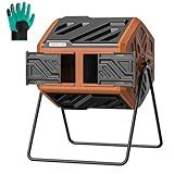 THEGROW'ING Updated 43 Gallon Compost Bin Outdoor, Fast Assemble Tumbling Composter, Dual Chamber Composter Tumbler, Rotating Compost Bin for Outside, Backyard, Garden and Yard, Orange