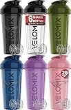 VELOMIX 6 Pack 28oz Shaker Cups for Protein Shakes, Blacks to Transparent