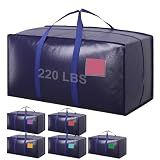 RMOHRO 6 Pack Moving Bags Heavy Duty 210GSM with Full-Open Side Zipper, 93L 220lbs Waterproof Foldable Storage Totes for College Dorm Move-In, Moving Boxes Alternative & Home Organization, Blue