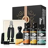 SHAEVLE Guitar Cleaning Kit for Acoustic & Electric Guitar: Orange Polish Oil,Fingerboard Lemon Oil,String Cleaner,Guitar String Winder,String Brush,Cleaning Cloth for Guitar Cleaning and Maintenance