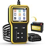 OBD2 Scanner with Upgrade Battery Tester - Diagnostic Tool for Cars That Check Engine Light & Emissions Readiness Read and Clears Vehicle Error Codes for All OBD II Protocol Vehicles Since 1996 Yellow