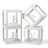Voircoloria Baby Boxes with Letters for Baby Shower Gender Reveal Decor | 4 Transparent Balloon Boxes Without Ballloons, Decorative Boxes, Blocks for Birthday Wedding Party Decorations