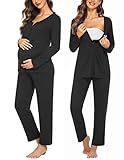 Ekouaer Maternity Nursing Pajama Sets Labor Delivery Pjs Long Sleeve Breastfeeding Pajamas Pregnancy Sleepwear Set Black M