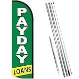 Vista Flags PAYDAY LOANS (Green/White) Windless Feather Banner Flag Kit (Flag, Pole, & Ground Mt)