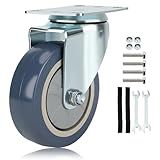 CILOYU Front 4 inch Quiet Hoverboard Wheel Hoverboard Seat Attachment Rubber Wheel with Metal Mounting Plate Straps Kit Replacement for Hover board Go Kart Accessories Parts