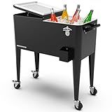 Permasteel 80-Qt Classic Outdoor Patio Cooler for Outside, Outdoor Beverage Cooler Bar Cart, Rolling Cooler with Wheels & Handles, Retro Design, Black