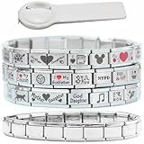 Set of 51 Assorted Laser Italian Charms Plus Starter Braclet and Charm Tool - Standard Size 9mm Links at Wholesale Pricing