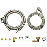 PLUMBERMASTER Dishwasher Installation Kit, 6ft Water Supply Line with with 3/8" x 3/8" Compression,3-Prong Straight Power Cord, Elbow Connectors&Adapters,Braided Stainless Steel Dishwasher hose Kit