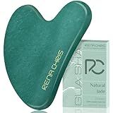 Rena Chris Gua Sha Facial Tools: Natural Jade Stone Guasha Tool for Face Acupuncture Therapy, Facial Massager for Jawline Sculpting and Puffiness Reducing (Green)