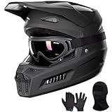 ILM Youth Dirt Bike Helmets Kids ATV Helmet Motocross BMX Off Road Motorbike with Goggles Gloves Mask DOT Model MT601Y (Matte Black, Youth-Large)