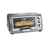 Hamilton Beach Air Fryer Toaster Oven Combo with Large Capacity, Fits 6 Slices or 12” Pizza, 4 Cooking Functions for Convection, Bake, Broil, Roll-Top Door, Easy Reach Sure-Crisp, Stainless Steel
