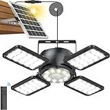 Solar Shed Light Outdoor Indoor Upgrade 1200LM 174LED 4 and 1 Heads Motion Sensor Pendant Light, Solar Lights with 5 Lighting Modes Remote Control IP65 Waterproof for Barn Patio Gazebo Shop