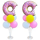 Donut Table Centerpiece Balloons Stand Kit 2 Sets with 2 Doughnut Foil Balloons and 14 Latex Pastel Balloons for Donut Time Decoration Birthday Party Wedding Baby Shower Party Decoration