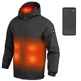 Wuple Heated Jackets for Men with 20000mAh Battery Pack Electric Heated Jacket Waterproof, Winter Heating Coat with Hood for Outdoor Work, Black XL