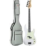 Best Choice Products Full Size Beginner 4-String Electric Bass Guitar, Wooden PB-Style Bass Starter Set w/Padded Carrying Case - White/Mint