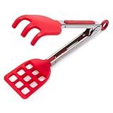 Tovolo Waffle Tongs Mini Silicone Kitchen Tongs for Cooking Serving Flat Stainless Steel Small Tongs with Silicone Tips for Salads Belgian Waffles Air Fryer Appetizers Dishwasher Safe Candy Apple Red