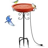 Daoeny Heated Bird Baths for Outdoors, Upgraded 100W Thermostatically Controlled Heated Bird Bath with 5-Prong Metal Base, Heated Bird Bath for Outside Winter Garden Patio Yard Lawn(Terracotta)