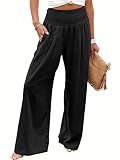 ANRABESS Women Linen Palazzo Pants Summer Boho Wide Leg High Waist Casual Lounge Pant 2026 Beach Travel Vacation Outfits Black Medium