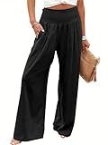 ANRABESS Women Linen Palazzo Pants Summer Boho Wide Leg High Waist Casual Lounge Pant 2026 Beach Travel Vacation Outfits Black Medium
