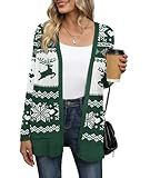 LILBETTER Womens Casual Lightweight Long Sleeve Open Front Christmas Cardigan Sweaters with Pockets(F Christmas Green,X-Large)