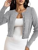 LETDIOSTO Cropped Cardigan Bolero Shrug for Women, Button Down Long Sleeve Knit Sweater for Dresses,for Jeans,Light Gray L