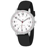 TWOPTION Nurse Watch for Women Waterproof Analog Silicone Watch with Second Hand Easy Read Dial (Black)
