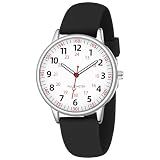 TWOPTION Nurse Watch for Women Waterproof Analog Silicone Watch with Second Hand Easy Read Dial (Black)