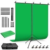 HEMMOTOP Green Screen Backdrop Kit, 8x6.8ft Wider Green Screen with Stand, Portable Chromakey Greenscreen Background with Stand, Spring Clamps, Carrying Case for Zoom, Streaming, Video