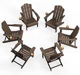 KINGYES Folding Adirondack Chair Set of 6, HDPE All-Weather Patio Chairs with Cup Holder, Wooden Textured Fire Pit Chairs for Poolside, Backyard, Deck, Coffee
