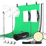 RALENO 8.5 x 10 ft Photo Backdrops Stands with Green Screen, Photography Lighting Kit with 50W LED Bulbs, 5500 K, 97CRI, Umbrellas&Softbox Lighting kit for Studio Equipment Portrait Product Shoot