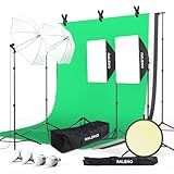 RALENO 8.5 x 10 ft Photo Backdrops Stands with Green Screen, Photography Lighting Kit with 50W LED Bulbs, 5500 K, 97CRI, Umbrellas&Softbox Lighting kit for Studio Equipment Portrait Product Shoot