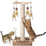 Cat Scratching Post, Sisal, Interactive Furniture Toys for Indoor Cats Adults, 2 Mounting Methods Scratcher Tree Tower with Hanging and Ball Track, Activity Center for Kitten, 25 inches