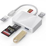 SD Card Reader, 5 in 1 USB-C & USB Card Adapter with SD/MicroSD/MS and Dual USB-A Ports Memory Card Reader for iPhone 17/16/15 Pro Max iPad MacBook Pro/Air M4/M3 Android Phone/Tablet PC (White)