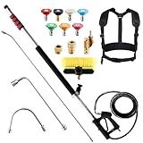 RIDGE WASHER 24 FT Telescoping Pressure Washer Wand, Power Washer Extension Wand with Brush, Telescopic Gutter Cleaner with 3 Stainless Steel Curve Wands, Adjustable Support Belt, 7 Nozzles, 4000 PSI