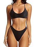 SUUKSESS Women Sexy High Waisted Thong Bikini Sets Reversible String Two Piece Swimsuits Push Up Bathing Suit(Black White,M)