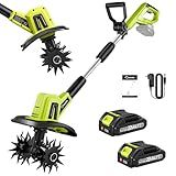Saker 22V Cordless Electric Garden Tiller Cultivator, Lightweight Rototiller for Gardening, 9-Inch Tilling Width, 6.3-Inch Depth for Soil Preparation, Weeding, and Gardening 2 Batteries SK-TC18B