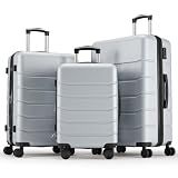 OLIXIS 3-Piece Luggage Set, Carry On Suitcases with Spinner Wheels, Expandable Travel Luggage with TSA Approved Lock & ABS Hard Shell, Light Grey, 20/24/28 Inch