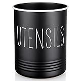 Bivvclaz Kitchen Utensil Holder, 6.7" Utensil Holder for Kitchen Counter, Cooking Utensil Crock with Cork Bottom, Modern Farmhouse Decor, Countertop Utensil Storage Organizer Caddy, Black