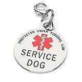 Service Dog TAG Small Breed Premium Double Sided Identification .999 Inch Engraved - Bold Protected Under Federal Law With Medical Alert Symbol - Easily Attach to Collar, Harness and Service Vest