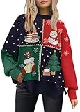 LILLUSORY Ugly Christmas Sweater Women 2025 Fall Fashion Outfits Trendy Crewneck Knit Cute Lightweight Sweater Pullover Tops Winter Clothes Red Green M