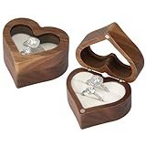 LETURE Wood Ring Display Box with Transparent Cover Single Slot 2 Slot, Heart Shaped Personalized Wooden Jewelry Box for Proposal Engagement Wedding Ceremony Anniversary (White - 2 Slots)