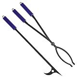 Heavy Duty Fire Tongs Set, 28 inch Fire Poker and Log Grabber Set for Fireplace and Camping Fire Pit Use, Portable Rustproof Safely Firewood Tools