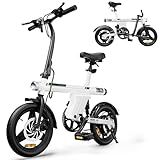 AYOLNY Mini Foldable Electric Bike for Adults, 500W Peak Folding Ebike, 36V 7.8Ah Battery 30-40 Miles, 14" Small Adult Electric Bicycle for Commuting (Ebike, White)