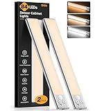 Gritin 10.2inch Under Cabinet Lighting Rechargeable 2 Pack- 3 Color Temps&5 Level Brightness, Super Bright, 4 Modes, Motion Sensor, Long Lasting - Easy Installation Magnetic Under Closet Lights