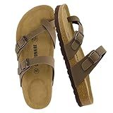 CUSHIONAIRE Luna Sandals for Women, Cork Footbed Womens Sandals for Summer Comfort with Adjustable Straps, Wide Width Available, BROWN 8.5