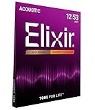 Elixir Strings, Acoustic Guitar Strings, 80/20 Bronze with NANOWEB Coating, Longest-Lasting Bright and Focused Tone with Comfortable Feel, 6 String Set, Light 12-53